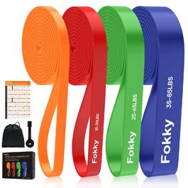 Набір еластичних стрічок для фітнесу Resistance Bands (4 рівні), з дверним кріпленням, постер, сумка. Для розтяжки, силових тренувань, кросфіту, нарощування м'язів, домашніх тренувань. Оранжевий, червоний, зелений, синій