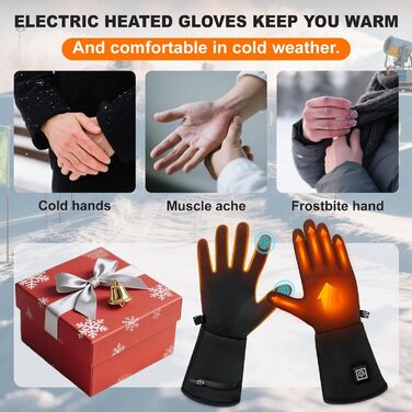 Електричні гріючі рукавички для жінок та чоловіків, чорні, M/L, водонепроникні, з акумулятором 7.4V 2200mAh, 3 режими нагріву, сенсорний екран