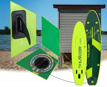 Надувна SUP-дошка THUNDER 320/365 см, зелена, антиковзка, PVC, з помпою, рюкзаком та регульованим веслом – ідеальна для заміни каяка або понтона
