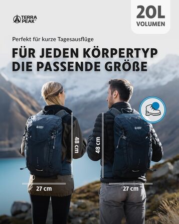 Рюкзак Terra Peak 20 л з вентильованою спинкою, питною системою та дощовиком, туристичний міський рюкзак з поясом для походів, синій
