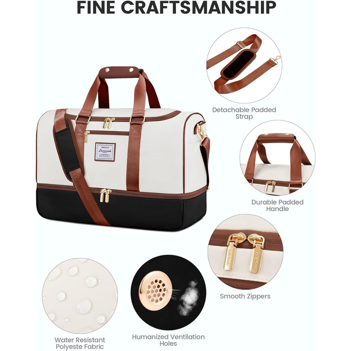 Сумка-валіза LOVEVOOK 37L, 3-в-1: валіза, сумка для пологів, спортивна сумка. Водостійка, з відділенням для взуття та мокрих речей. Підходить для подорожей, спорту, відпустки. (M, Бежево-чорно-коричневий)