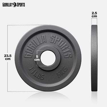 Олімпійські диски для штанги GORILLA SPORTS, чавунні, 1,25–30 кг, 50 мм, комплект або окремо