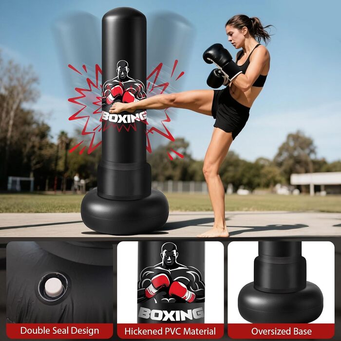 Надувний боксерський мішок Qoosea 180 см з рукавичками для дорослих та підлітків. Ідеально для таеквондо, карате, кікбоксингу та MMA