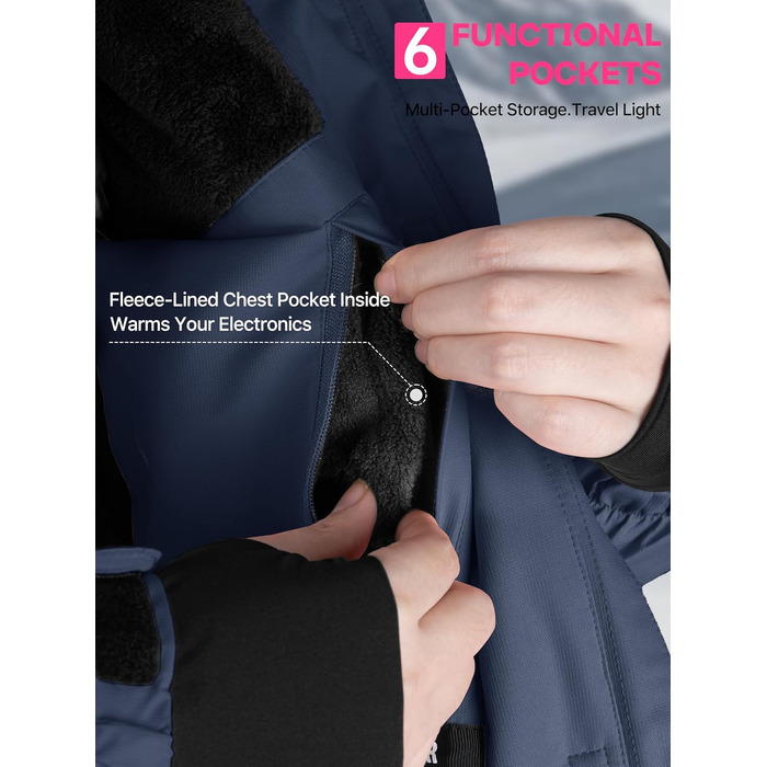 Жіноча водонепроникна куртка для сноубордингу та лижного спорту FREE SOLDIER з флісовою підкладкою та капюшоном. Тепла зимова куртка FREE SOLDIER для жінок, Mitternachtsmarineblau (L)