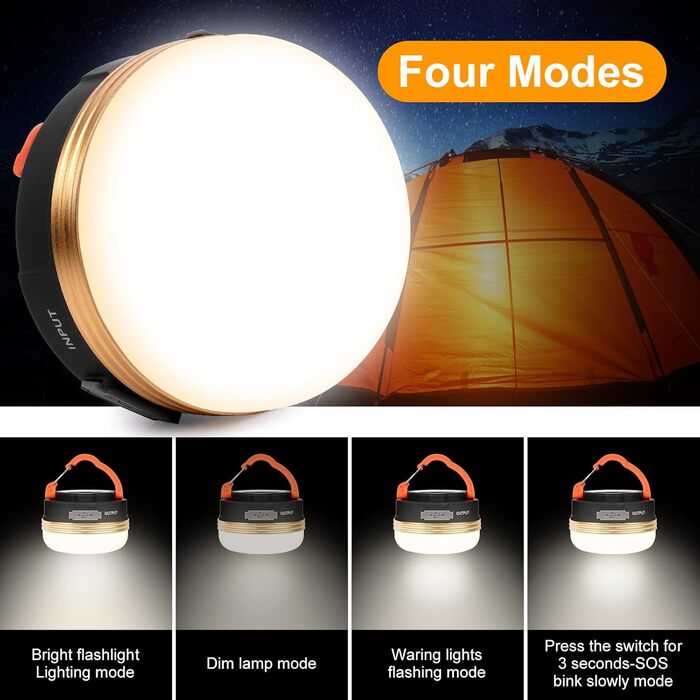 Ліхтар кемпінговий Flintronic LED, 2 шт., USB зарядка, Powerbank 1800mAh, 4 режими, помаранчевий - для походу, риболовлі, аварійного освітлення