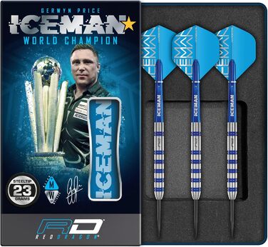 Професійний набір дротиків RED DRAGON Gerwyn Price Iceman Challenger з вольфраму з оперенням і стрижнями