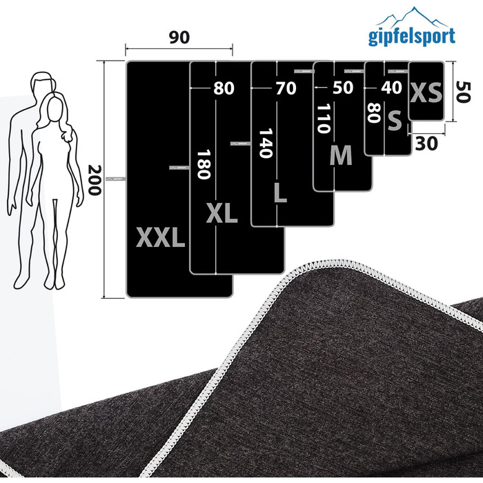 Набір мікрофібрових рушників Gipfelsport - рушники для сауни, фітнесу, спорту та пляжу | 8 розмірів | 13 кольорів (антрацит, комплект 2: XL(180x80) & S(80x40))