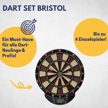 Електронна дартс-дошка Best Sporting Bristol Xtra з 6 дротиками, запасними наконечниками та алюмінієвими стрижнями, набір із аксесуарами