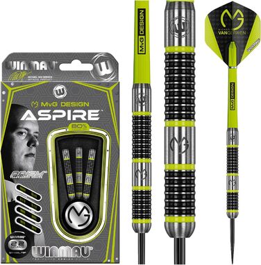Дротики WINMAU Michael Van Gerwen MvG Aspire із вольфраму зі сталевим вістрям, призмовими крилами та нейлоновими держателями