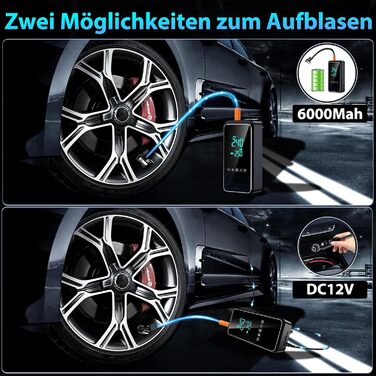 Електричний насос-компресор 150PSI, портативний акумуляторний 12В 6000мАг, USB-C, велосипедний, цифровий LED-дисплей, ліхтар
