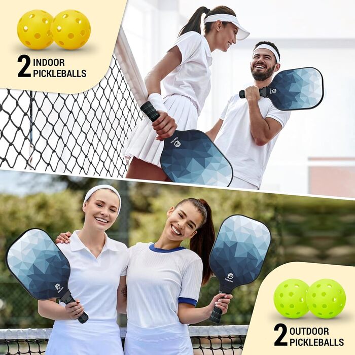 Набір піклбол-ракетки DULCE DOM (2/4 шт.) з м'ячами та сумкою, схвалено USAPA, скловолокно/вуглеволокно, для гри в приміщенні та на вулиці