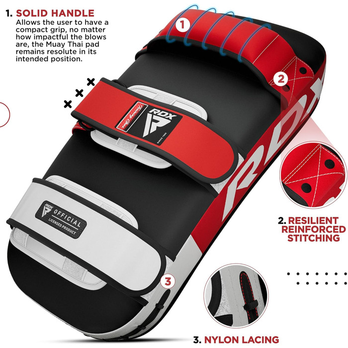 Шлагбафер RDX для бойових мистецтв, вигнутий захист для ударів ногами, кикбоксинг, муай-тай, шкіряне боксерське подушечка RDX, MMA, тайські подушечки, боксерські подушечки (1 шт.), універсальний розмір, червоний
