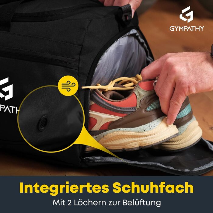 Спортивна сумка Gympathy для жінок і чоловіків, з відділенням для взуття та вологих речей, тренувальна сумка для фітнесу, спорту і подорожей, чорна