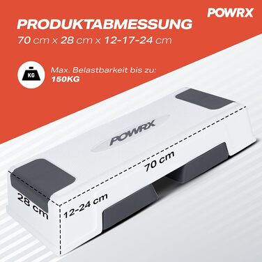 Степ-платформа POWRX для аеробіки та фітнесу, 3 рівні, біла, регульована висота, антиковзаюча | Степ-бенч для дому