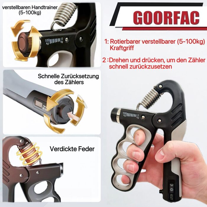 Handtrainer Fingertrainer: Розширювач для рук та передпліч (5-100 кг), тренажер для пальців, масажні м'ячики для реабілітації кисті