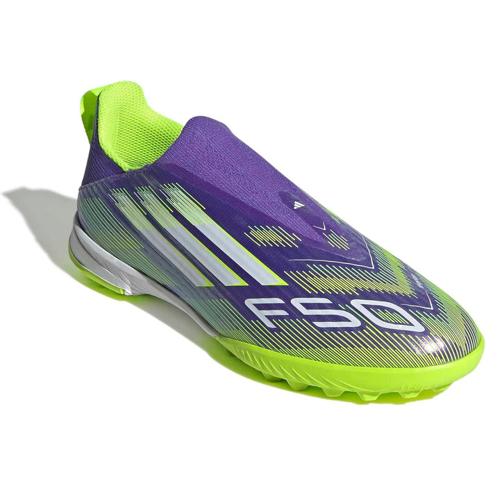 Дитячі футбольні бутси adidas F50 League Laceless для твердого поля, 34 EU, Purple Rush/Cloud White/Lucid Lemon
