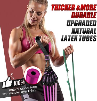 HPYGN Набір еластичних стрічок для фітнесу, 150lbs/200lbs/250lbs, 5 рівнів опору, з ручками, кігтями для щиколоток та анкером для дверей, для занять вдома, в спортзалі та на вулиці (рожевий, 150lbs)