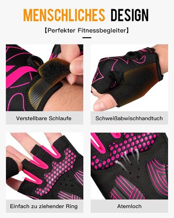 Велосипедні рукавички ATERCEL для чоловіків - напівпальцеві, з SBR-подушками, для їзди на велосипеді та фітнесу (Рожевий, L)