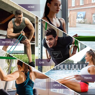 Набір еластичних стрічок для фітнесу AUVIM: 3 рівні опору для силових тренувань, розтяжки, калістеніки, кросфіту, пілатесу, йоги. У комплекті: дверний анкер та сумка для зберігання (фіолетовий, синій, оранжевий, зелений)