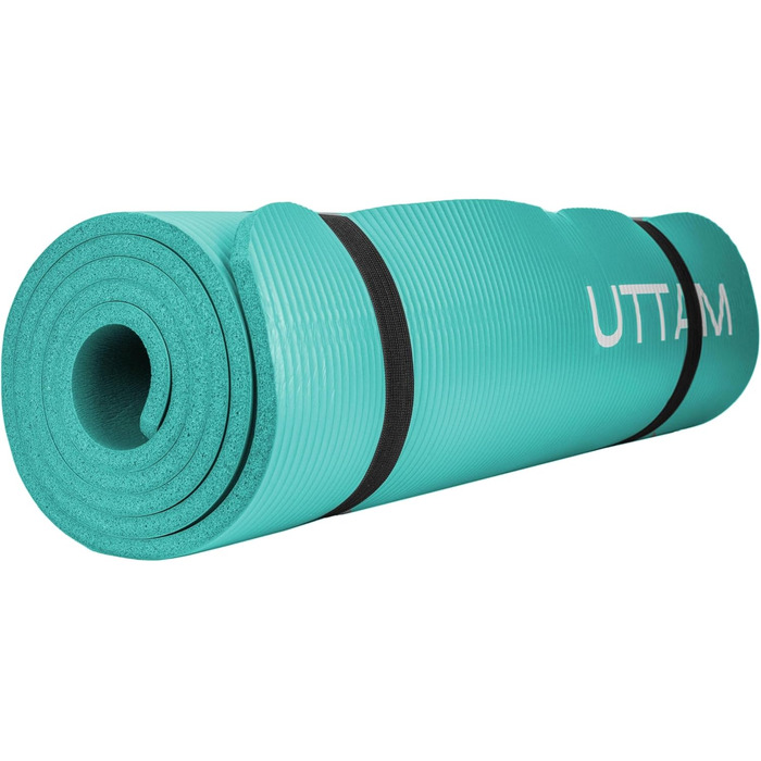 Килимок для йоги UTTAM | Товстий, багатоцільовий | Для фітнесу, стретчингу, пілатесу, дому та залу (183 x 60 см, Blaugrün)