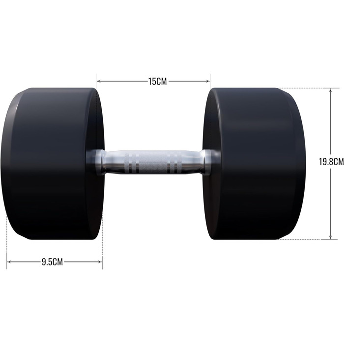 Гантель GORILLA SPORTS 32,5 кг, кругла, гума, чавунний сердечник, нековзна ручка, чорна