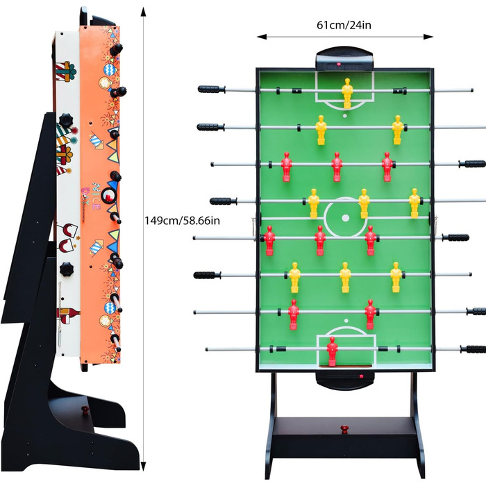 OYE 4FT 8-в-1 Складаний багатофункціональний ігровий стіл - пінг-понг, хокей на повітрі, більярд, настільний футбол, MDF