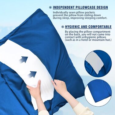 Спальний мішок туристичний бавовна, ультралегкий, з двосторонньою блискавкою, для кемпінгу та походів (синій)