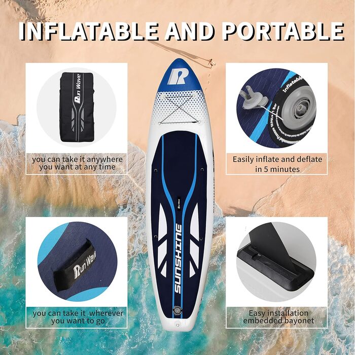 Надувна SUP-дошка Runwave SUNSHINE з антиковзаючим покриттям, широкою платформою та комплектом аксесуарів, для підлітків і дорослих початківців