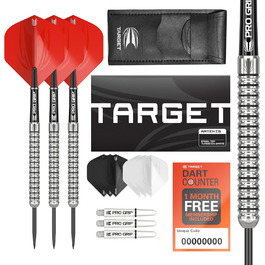 Дротики Target Darts Artemis 21-26 г вольфрамові з металевим вістрям, комплект: 6 Pro Grip шафтів, 9 Pro Ultra лайнерів, чохол для дротиків, купон на додаток Dart Counter