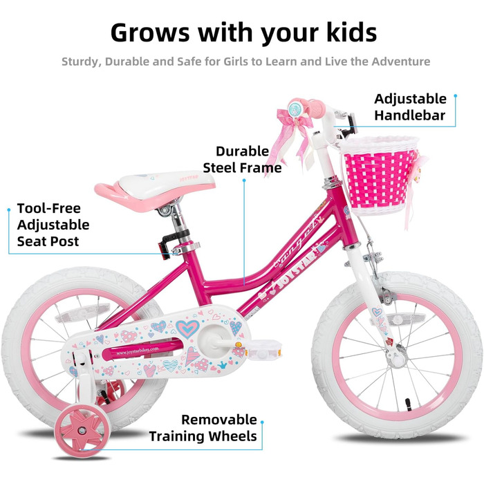 JOYSTAR Fairy: рожеве дитяче велосипед 14 дюймів для дівчаток 3-5 років з корзиною та стабілізатором