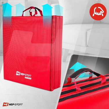 Складаний гімнастичний мат Hop-Sport 180x60x5 см, червоний, товщина 4/5 см – фітнес-мат для дому з ручками та липучкою