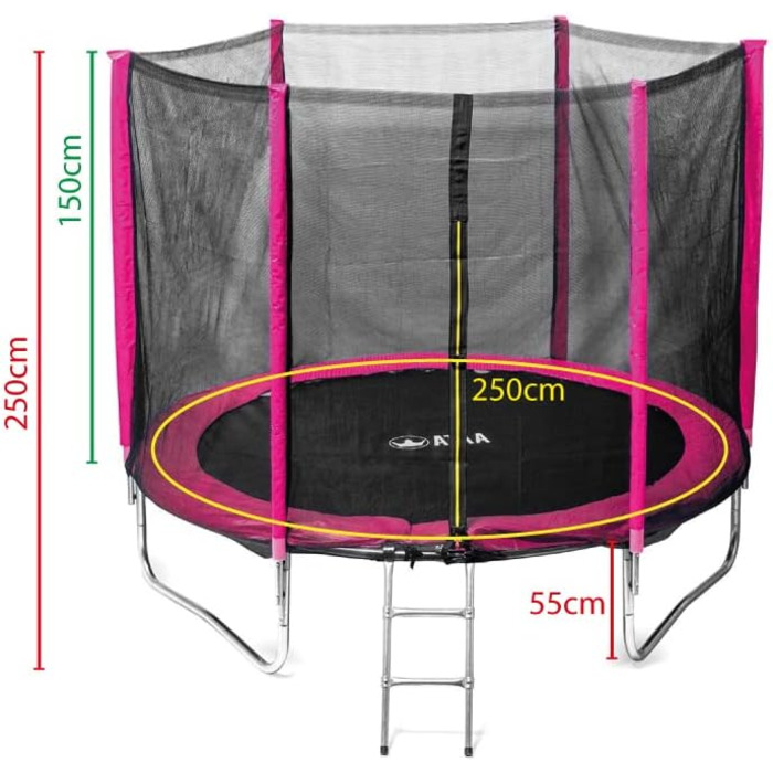 Батут для дітей 250 см з сіткою безпеки, великий розмір, для хлопчиків та дівчаток, для використання на вулиці, Rose