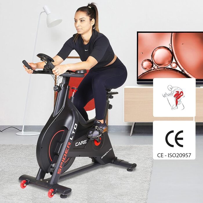 Велотренажер Care Fitness Spider LTD з Bluetooth, магнітним гальмом, ремінним приводом, 15 кг маховиком, програмами Kinomap