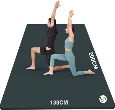 Йога мат XXL 200x130 см: фітнес мат для йоги, тренувань, занять з дітьми та фітнесу для літніх людей. Товщина 20/15/10 мм, матеріал NBR, зелений колір.