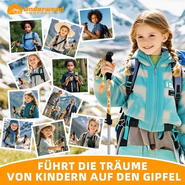 Дитячі телескопічні трекінгові палиці UnderwoodAggregator для походів та лиж, легкі алюмінієві палиці для дітей 6-12 років, жовті, 2 шт.