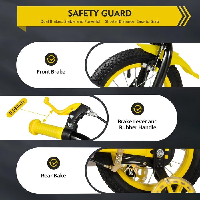 Дитячий велосипед 12 дюймів для дівчаток та підлітків, 3-6 років, з кошиком (жовтий)