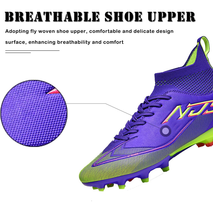 Чоловічі футбольні бутси для юніорів, бутси для тренувань High Top з шипами, професійні футбольні бутси для змагань, Outdoor спортивне взуття, Kunstrasen, унісекс (фіолетовий, 38 EU)