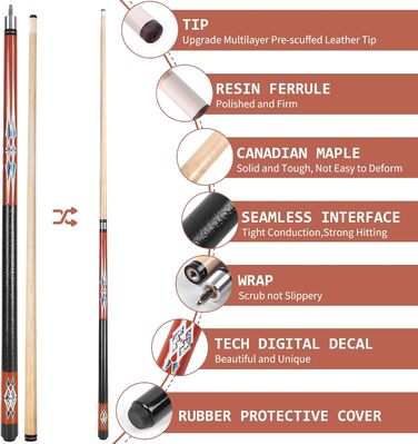 Набір більярдних київ Kmise Pool-Queue-Stick – 147 см, канадський клен, професійні, для дорослих, різні кольори, для барів, дому, більярдних столів