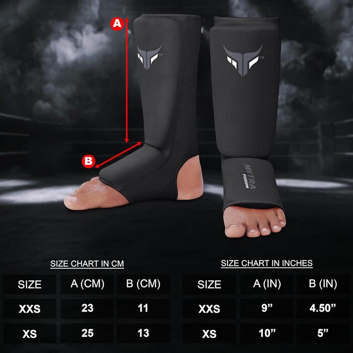 Захисники ніг для кікбоксингу Junior - легкі, дихаючі, з підкладкою, чорні. Підходять для кікбоксингу, муай-тай, MMA. Розмір XXS.