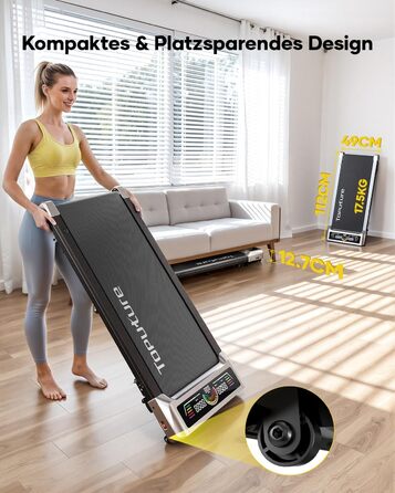Бігова доріжка для дому Laufband з кутом нахилу 10%, 1-10 км/год, під стіл, 3.0 к.с., тихий мотор, електрична, LED-дисплей, пульт ДУ, додаток, срібляста