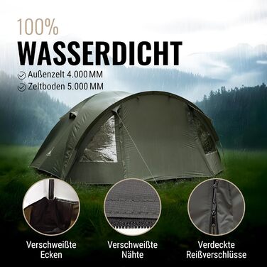 Намет WANDERFALKE® для 2-4 особи, водонепроникний (4000 мм), ультралегкий, з невеликим об'ємом у складеному стані. Сімейний намет з тамбуром для кемпінгу, подорожей, риболовлі. Підходить для теплої та холодної погоди (CAMP 4)