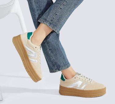 Кросівки LUCKY STEP Plateau Sneaker для жінок - платформа, канвас, ретро стиль, низький профіль, комфортні для повсякденного носіння, 42 EU, бежево-зелені