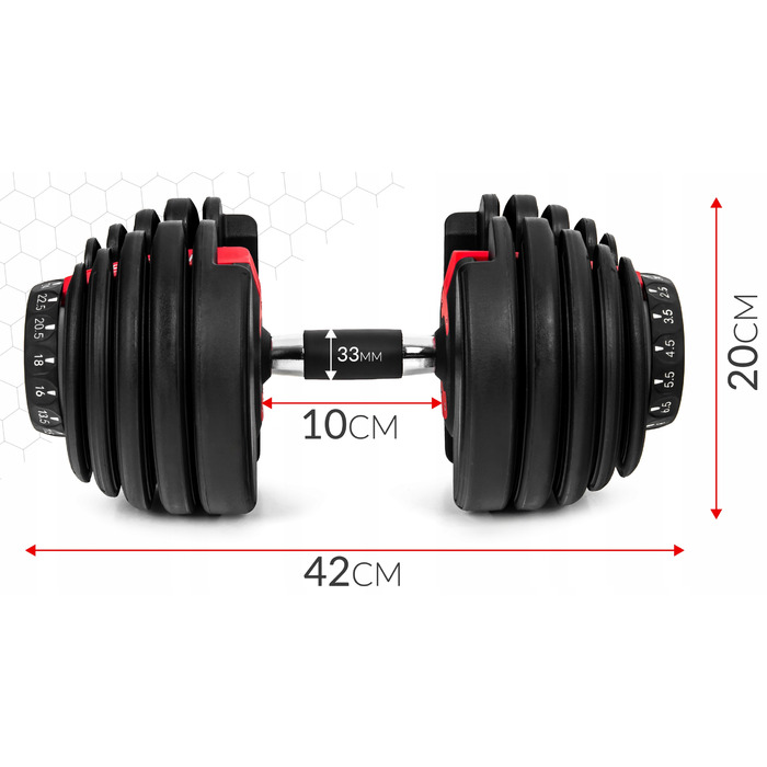 Регульовані гумовані гантелі Sapphire, 1 x 24 кг