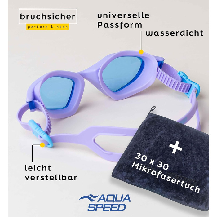 Плавальні окуляри Aqua Speed ZENITH 09 для дорослих, дзеркальні, антифог, UV-захист, силіконова стрічка, мікрофіброва серветка, фіолетові