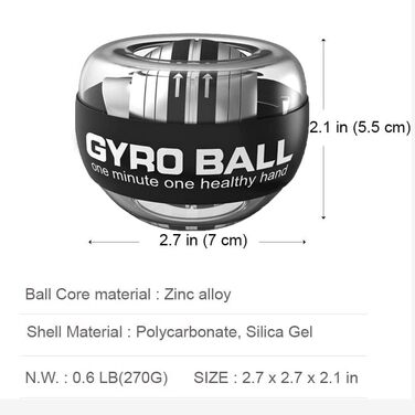 М'яч для тренування зап'ястя Gyro Ball з LED підсвічуванням: тренажер сили рук, пальців та зап'ястя, комплект