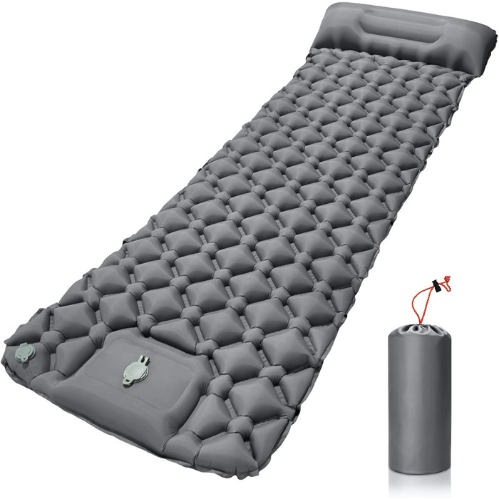 AQXONG Килимок для сну самонадувний, водонепроникний, з насосом та подушкою, ультралегкий, для кемпінгу, подорожей та відпочинку на природі - сірий