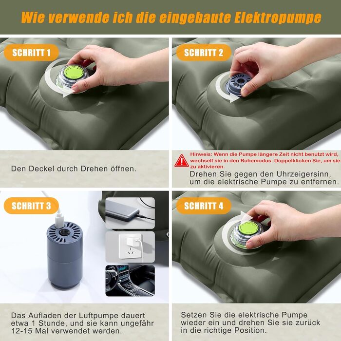 Isomatte Camping Саморозкладаючася, 12 см, Товста Надувна Матрац для Туризму, Водонепроникна Матрац з Ніжкою-Накачувачем та Подушкою, Анти-Тріпстоп Спальник для Піших Походів та Пляжу, Оливковий (Армійний)