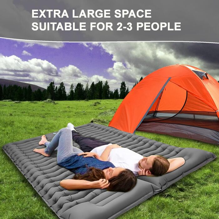 Килимок для кемпінгу YuanDiann 200x140 см на 2 особи, самонадувний, легкий, комфортний, з подушкою та насосом