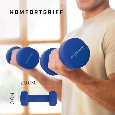KG Physio набір гантелей з неопрена 2 x 5 кг з постером вправ, гантелі з чавуну для фітнесу, нековзкі, для жінок і чоловіків