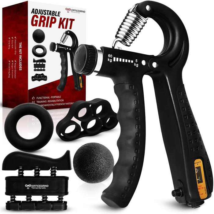 Регульований тренажер для рук Handtrainer з опором 4,5–59 кг, чорний. Для розвитку м'язів, реабілітації та зняття стресу